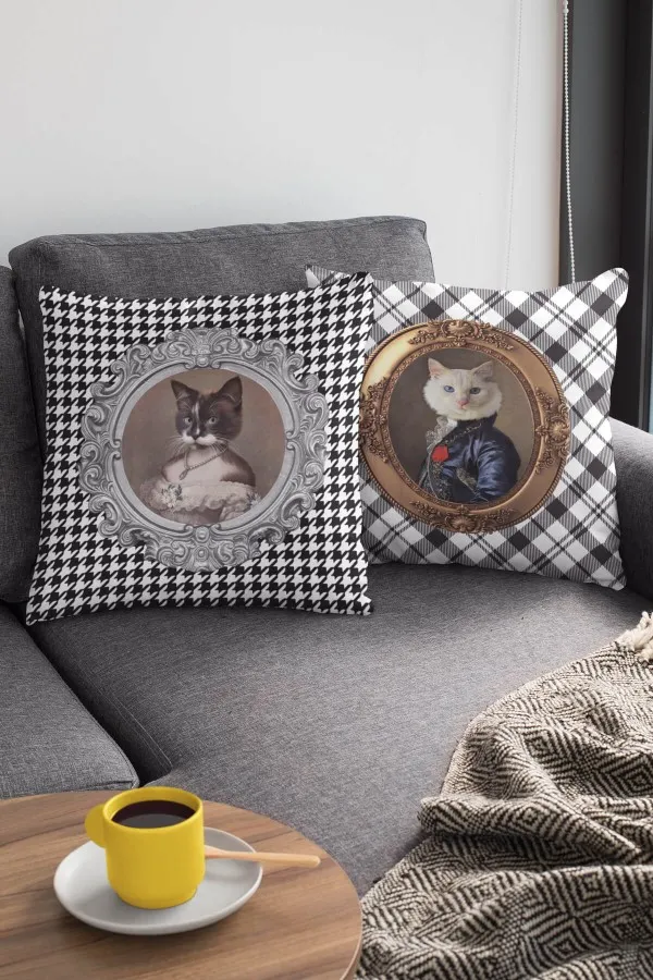 Kedi Kıyafetli Hayvanlar Çift Taraflı Kırlent Kılıfı KRL925