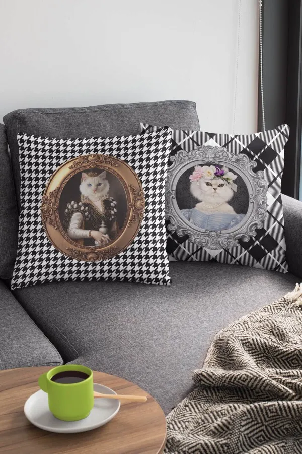 Kedi Desenli Yastık Kedi Kıyafetli Hayvanlar Çift Taraflı Kırlent Kılıfı KRL926