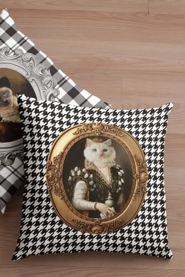 Kedi Desenli Yastık Kedi Kıyafetli Hayvanlar Çift Taraflı Kırlent Kılıfı KRL926