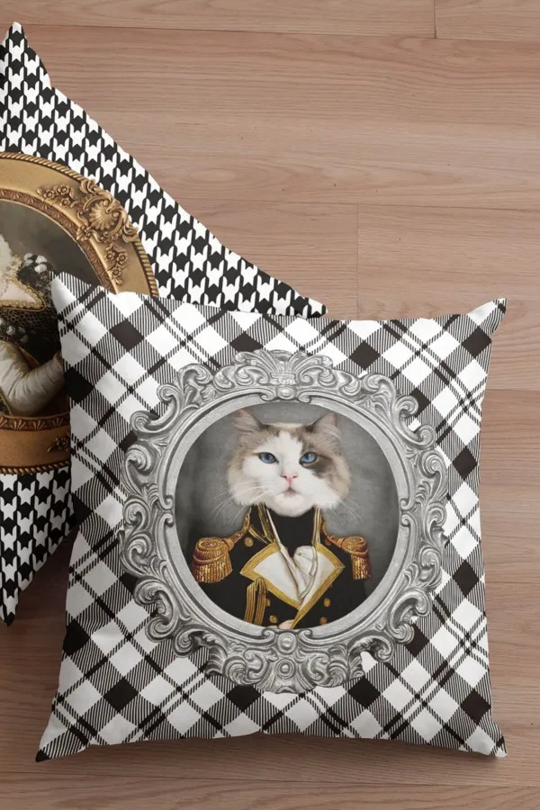 Kedi Desenli Yastık Kedi Kıyafetli Hayvanlar Çift Taraflı Kırlent Kılıfı KRL929