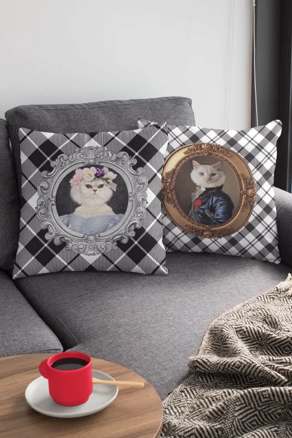 Kedi Desenli Yastık Kedi Kıyafetli Hayvanlar Çift Taraflı Kırlent Kılıfı KRL931