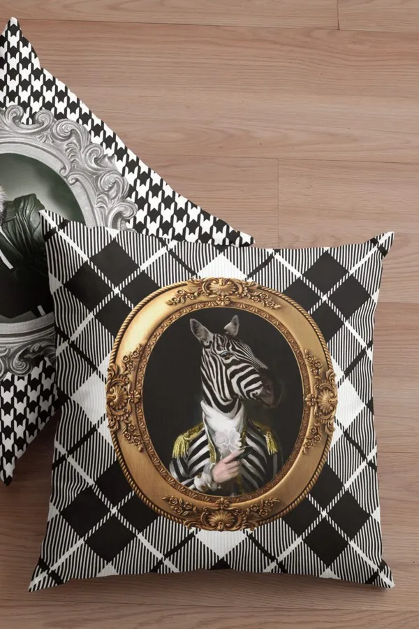 Zebra Kırlent Zebra Kıyafetli Hayvanlar Çift Taraflı Kırlent Kılıfı KRL945