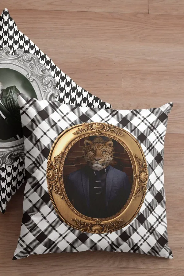 Leopar Kırlent Çita Kıyafetli Hayvanlar Çift Taraflı Kırlent Kılıfı KRL947