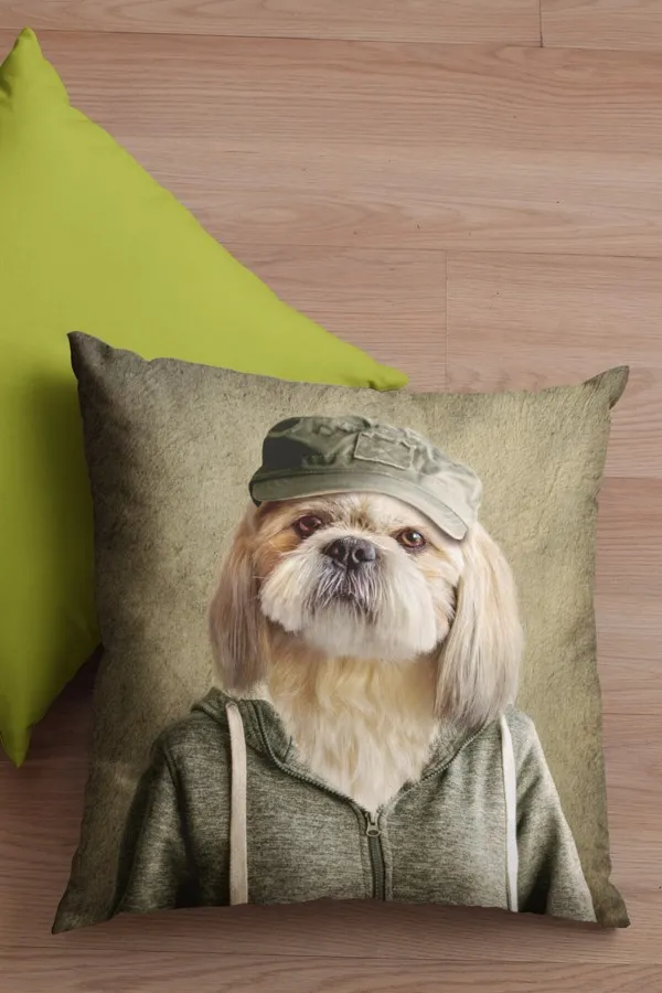 Hayvan Figürlü Yastık Kılıfları Köpek Kıyafetli Hayvanlar Çift Taraflı Kırlent Kılıfı KRL955