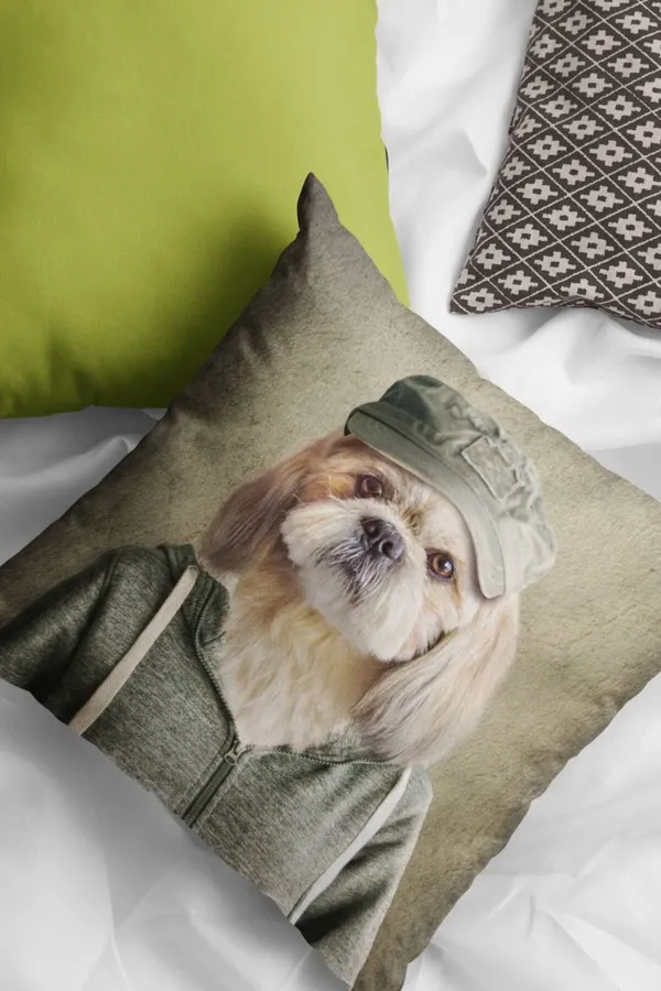 Hayvan Figürlü Yastık Kılıfları Köpek Kıyafetli Hayvanlar Çift Taraflı Kırlent Kılıfı KRL955