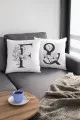 Harf Baskili Yastık Kılıfı Çift Taraflı Beyaz F Harfli Yastık Kırlent Kılıfı KRL506