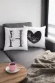 Harfli Kırlent Çift Taraflı Beyaz H Harfli Yastık Kırlent Kılıfı KRL508
