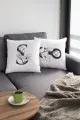 Harf Yastık Modelleri Çift Taraflı Beyaz S Harfli Yastık Kırlent Kılıfı KRL520