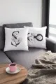 Harfli Kırlent Çift Taraflı Beyaz Ş Harfli Yastık Kırlent Kılıfı KRL521