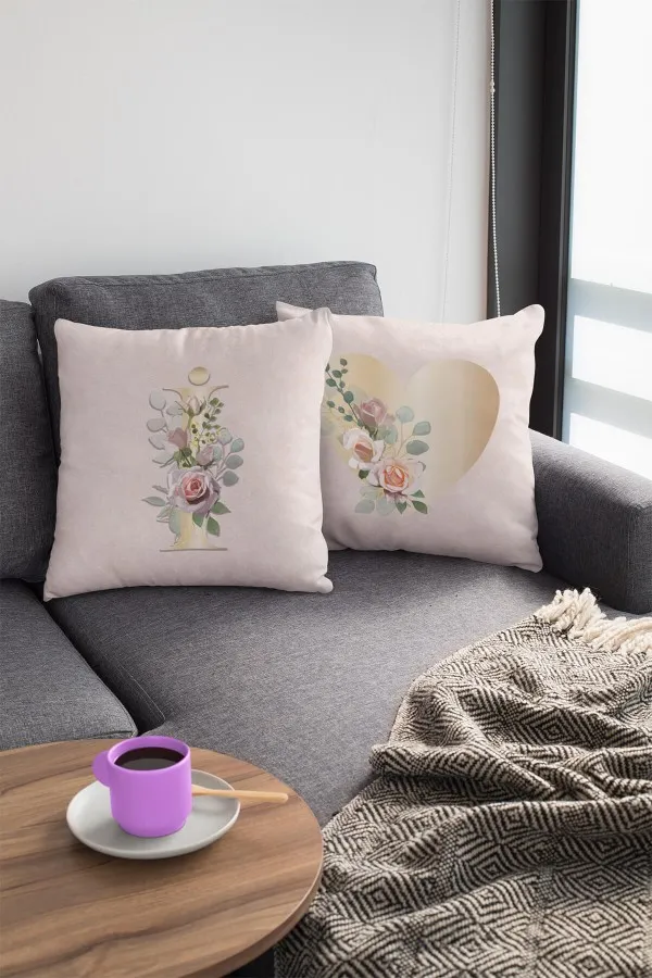 Harfli Yastık Kılıfı Çift Taraflı Bej İ Harfli Yastık Kırlent Kılıfı KRL541