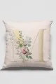 Baş Harfli Yastık Kılıfı Çift Taraflı Bej M Harfli Yastık Kırlent Kılıfı KRL545