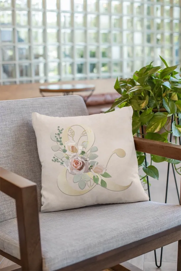 Harf Baskılı Kırlent Çift Taraflı Bej And Ve Harfli Yastık Kırlent Kılıfı KRL559