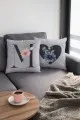 Harf Baskılı Kırlent Çift Taraflı Gri M Harfli Yastık Kırlent Kılıfı KRL576