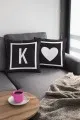 Baş Harfli Yastık Kılıfı Çift Taraflı Siyah K Harfli Yastık Kırlent Kılıfı KRL605