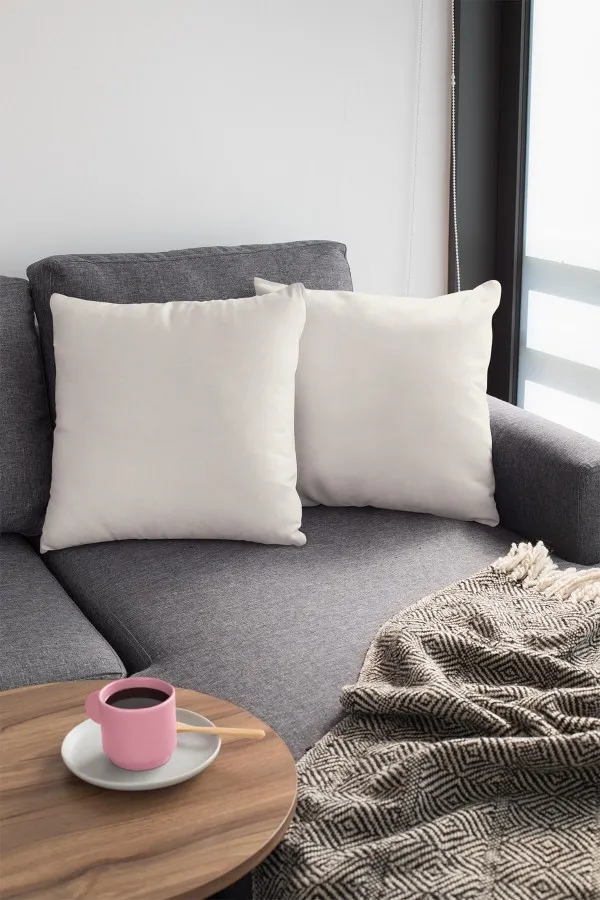 2 Li Ekru Kırlent Kılıfı Modelleri Ekru Düz Sade 2'li Set Çift Taraflı Kırlent Kılıfı 2KRL003