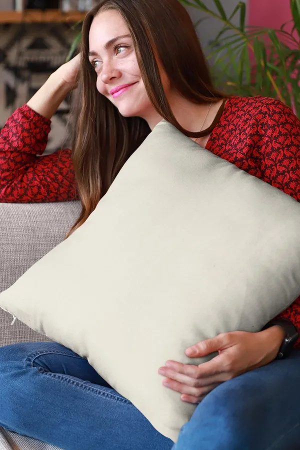 2 Li Ekru Kırlent Kılıfı Modelleri Ekru Düz Sade 2'li Set Çift Taraflı Kırlent Kılıfı 2KRL003