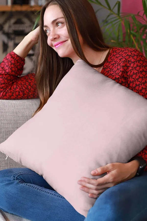 4 Lü Kırlent Kılıfı Pudra Modelleri Pudra Tek Renk 4'lü Set Çift Taraflı Kırlent Kılıfı 4KRL006