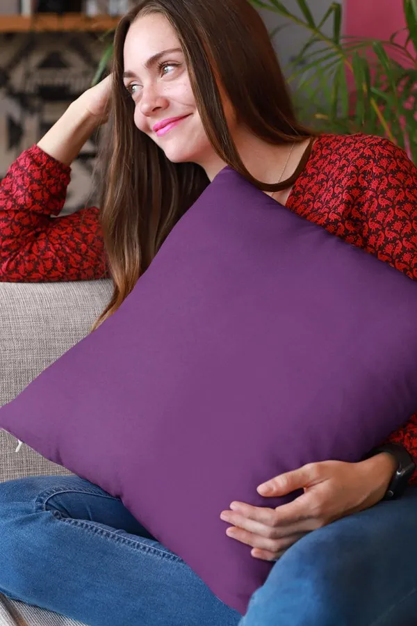 4 Lü Kırlent Kılıfı Mor Modelleri Mor Tek Renk 4'lü Set Çift Taraflı Kırlent Kılıfı 4KRL012