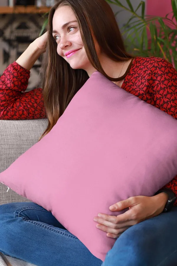 4 Lü Pembe Dekoratif Yastık Modelleri Pembe Tek Renk 4'lü Set Çift Taraflı Kırlent Kılıfı 4KRL014
