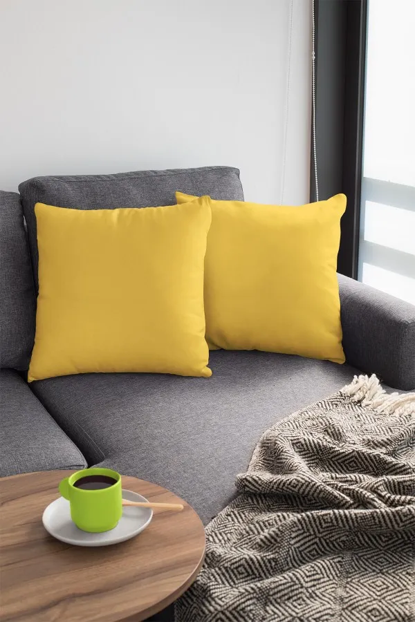 4 Lü Kırlent Kılıfı Sarı Modelleri Sarı Tek Renk 4'lü Set Çift Taraflı Kırlent Kılıfı 4KRL016