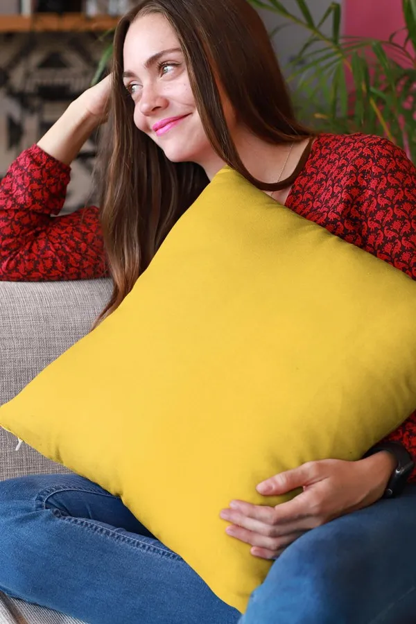 4 Lü Kırlent Kılıfı Sarı Modelleri Sarı Tek Renk 4'lü Set Çift Taraflı Kırlent Kılıfı 4KRL016