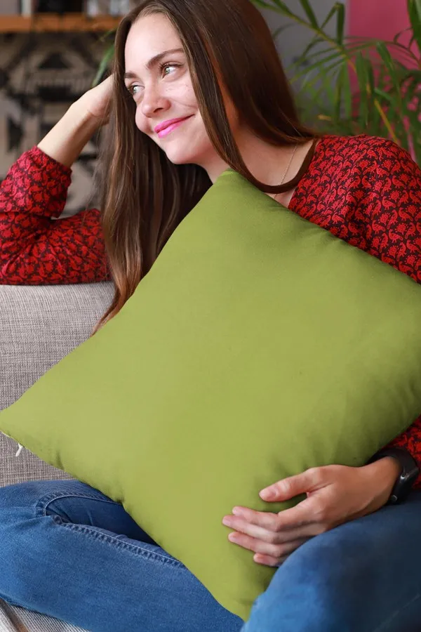 2 Li Kırlent Yeşil Modelleri Yeşil Düz Sade 2'li Set Çift Taraflı Kırlent Kılıfı 2KRL017