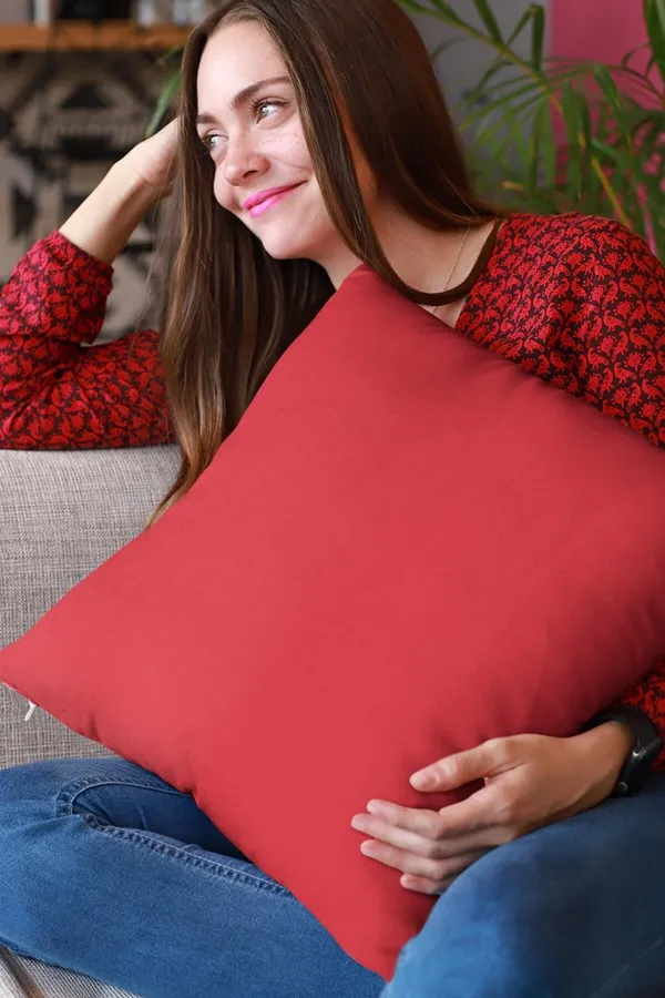 4 Lü Kırlent Kırmızı Modelleri Kırmızı Düz 4'lü Set Çift Taraflı Kırlent Kılıfı 4KRL023