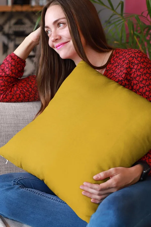 4 Lü Hardal Kırlent Modelleri Hardal Sade Düz 4'lü Set Çift Taraflı Kırlent Kılıfı 4KRL025