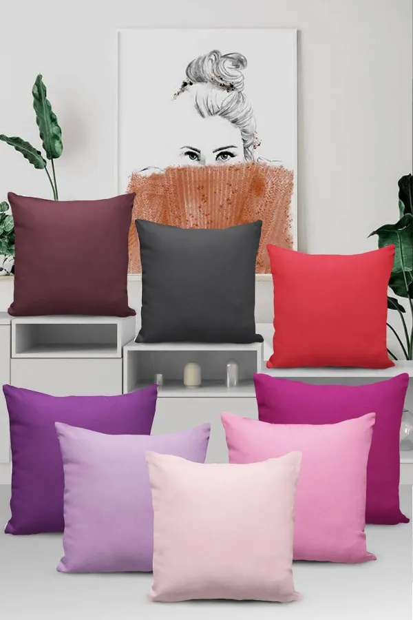Bordo Düz Sade 2'li Set Çift Taraflı Kırlent Kılıfı 2KRL007