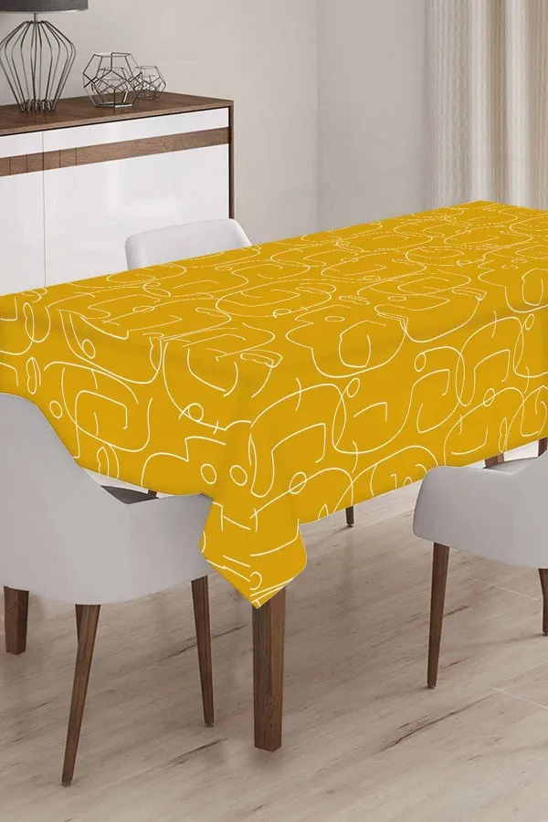 Yazlık Masa Örtüleri Sarı Modern Desenli Dokuma Leke Tutmaz Masa Örtüsü MSO035