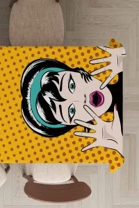 Sarı Pop Art Temalı Dokuma Leke Tutmaz Masa Örtüsü MSO069 Sarı Pop Art Temalı Dokuma Leke Tutmaz Masa Örtüsü MSO069