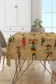 Okul Masa Örtüsü Bej Etnik Desenli Dokuma Leke Tutmaz Masa Örtüsü MSO106