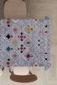 80X120 Masa Örtüsü Gri Etnik Desenli Dokuma Leke Tutmaz Masa Örtüsü MSO132