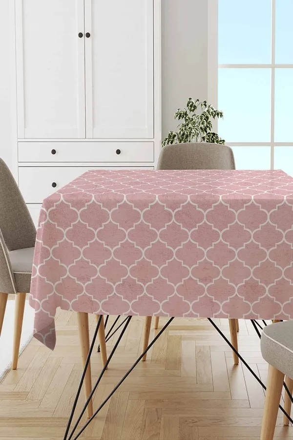 Masa Örtüsü Günlük Pembe Fas Desen Dokuma Leke Tutmaz Masa Örtüsü MSO149
