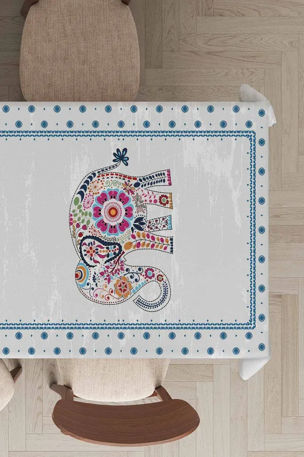 120X120 Masa Örtüsü Mavi Filli Premium Leke Tutmaz Dokuma Masa Örtüsü MSO155