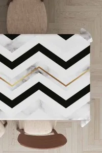 Siyah Zigzag Desenli Dokuma Leke Tutmaz Masa Örtüsü MSO156