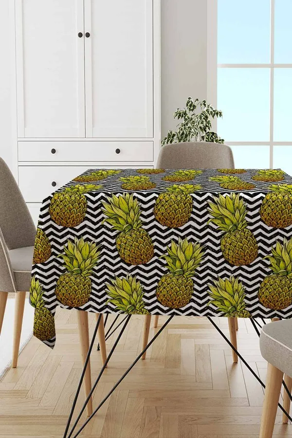 12 Kişilik Masa Örtüsü Boyutu Yeşil Ananas Meyveli Dokuma Leke Tutmaz Masa Örtüsü MSO166