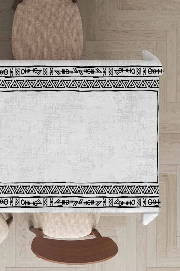 Masa Sehpa Örtüleri Beyaz Çerçeveli Dokuma Leke Tutmaz Masa Örtüsü MSO217
