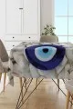 Yemek Örtüsü Lacivert 3D Nazar Boncuklu Leke Tutmaz Masa Örtüsü MSO277
