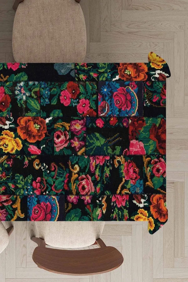 Yemek Servis Örtüsü Çok Renkli Patchwork Dokuma Leke Tutmaz Masa Örtüsü MSO290