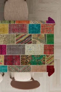 Çok Renkli Patchwork Dokuma Leke Tutmaz Masa Örtüsü MSO291