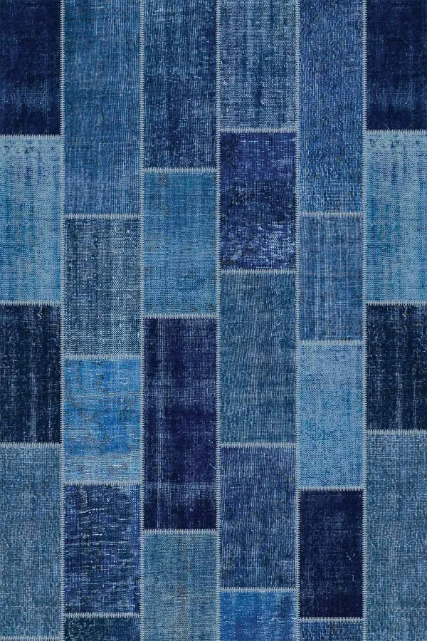 Yemek Masası Örtüsü Takımı Mavi Patchwork Dokuma Leke Tutmaz Masa Örtüsü MSO297