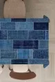 Yemek Masası Örtüsü Takımı Mavi Patchwork Dokuma Leke Tutmaz Masa Örtüsü MSO297