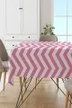 Yuvarlak Sehpa Örtüsü Pembe Zigzag Desenli Dokuma Leke Tutmaz Masa Örtüsü MSO303
