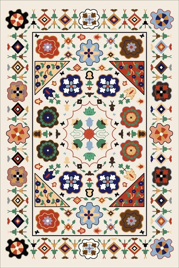 Masa Örtüsü Ebatları Krem Etnik Desenli Dokuma Leke Tutmaz Masa Örtüsü MSO357