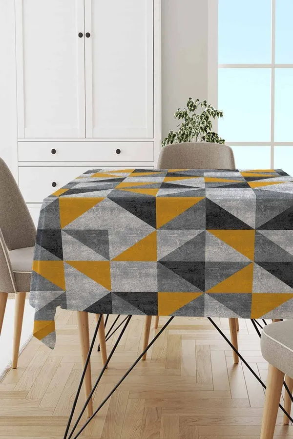 Masa Örtüsü Modelleri Restaurant Sarı Geometrik Desen Dokuma Leke Tutmaz Masa Örtüsü MSO380