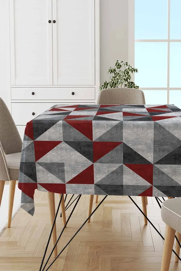 Masa Örtüsü Kırlent Takımı Bordo Geometrik Desen Dokuma Leke Tutmaz Masa Örtüsü MSO383