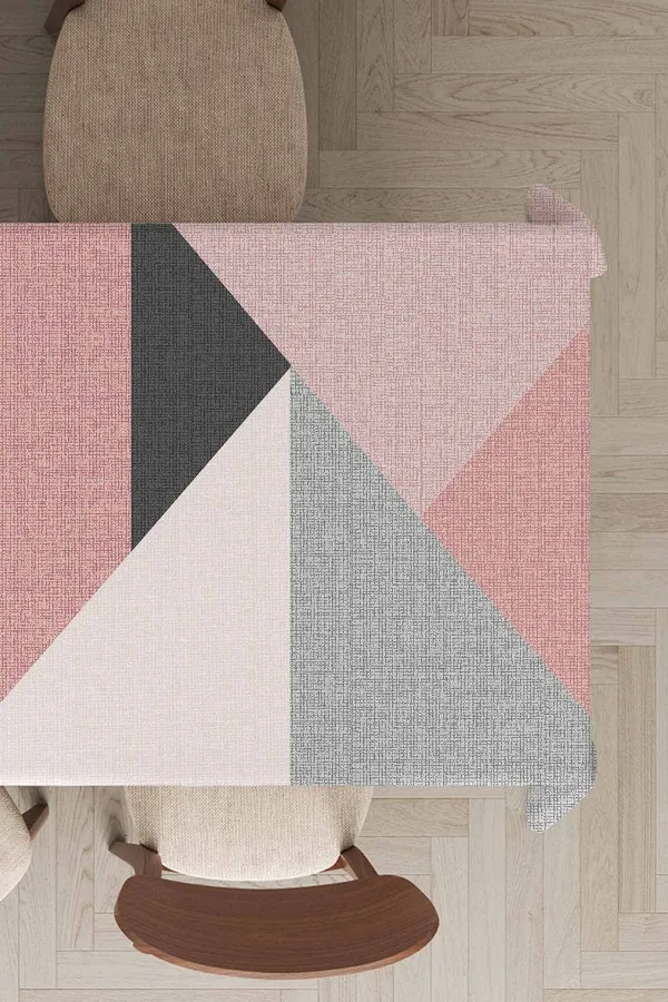 Masa Örtüsü Modelleri Kumaş Pembe Geometrik Desen Dokuma Leke Tutmaz Masa Örtüsü MSO390