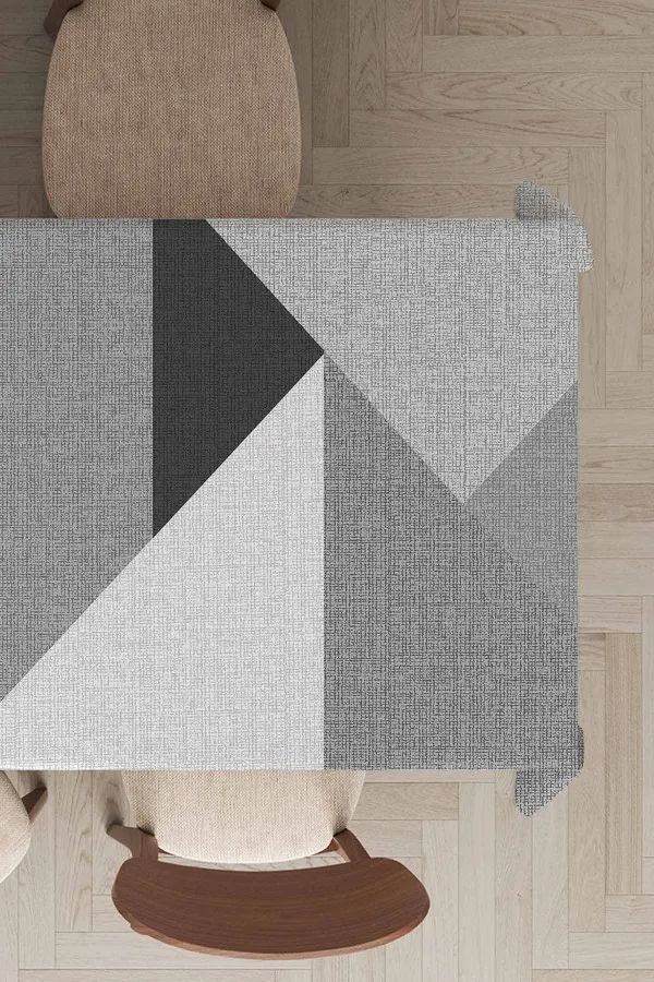 Mutfak Masa Örtüsü Takımı Gri Geometrik Desenli Dokuma Leke Tutmaz Masa Örtüsü MSO392