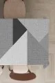 Mutfak Masa Örtüsü Takımı Gri Geometrik Desenli Dokuma Leke Tutmaz Masa Örtüsü MSO392